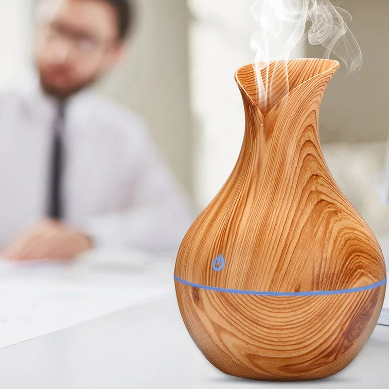 Elegantni 130ml Ultrazvučni Difuzor Eteričnih Ulja sa Teksturom Drveta - Vaš Kutak Opuštanja Azijashop