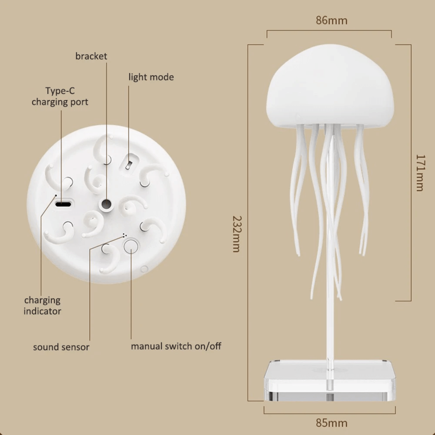 Nocna Lampa Meduza Na Postolju Sa Zvucnom Kontrolom