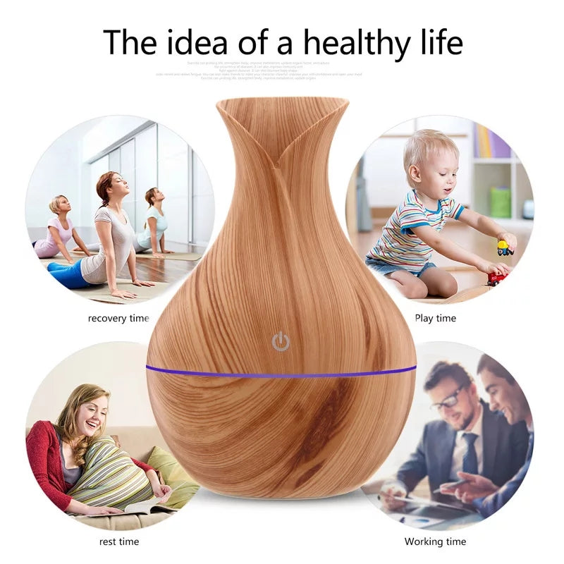 Elegantni 130ml Ultrazvučni Difuzor Eteričnih Ulja sa Teksturom Drveta - Vaš Kutak Opuštanja Azijashop