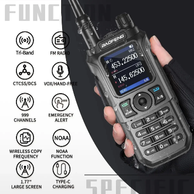 Baofeng voki toki funkcije na ekranu ikone za Dual Watch Vox Scan Alarm TDR tasteri i kontrole rucni radio.