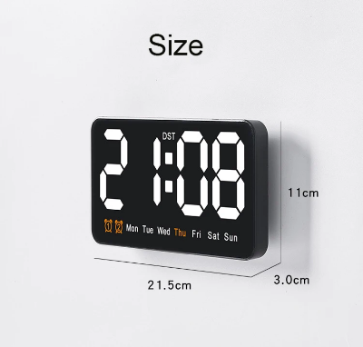 Dimenzije LED ogledalo budilnika 215mm duzina zidni i stoni sat sa prikazom vremena datuma temperature