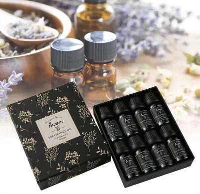 Set etericnih ulja 8 u 1 sa bocicama razlicitih mirisa.