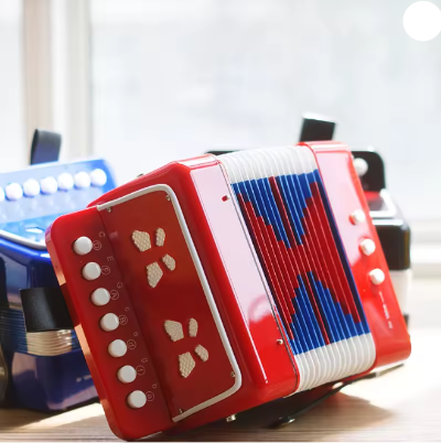 Harmonika za decu igracka crvena i plava dugmetara muzicki instrument za ucenje