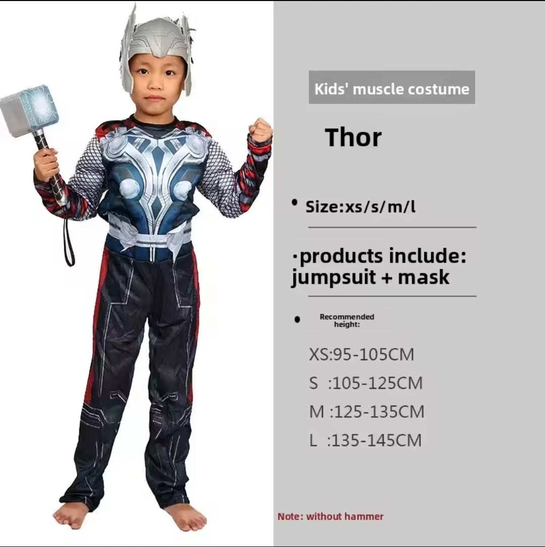 Kostim Thor za decu misicavi model kompletan set sa maskom i jumpsuit-om vise velicina za decu uzrasta od 95 do 145cm