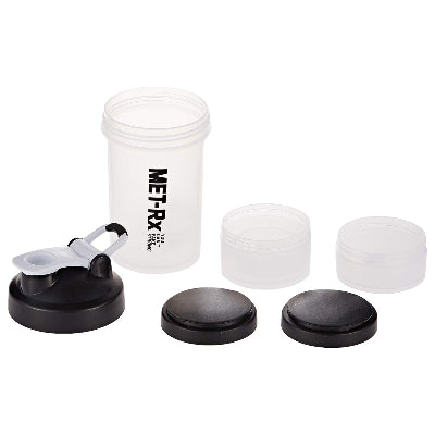 MET-RX sejker sa odeljcima za suplemente, prenosiv, teretana oprema, dodaci za ishranu, sportska flasa.