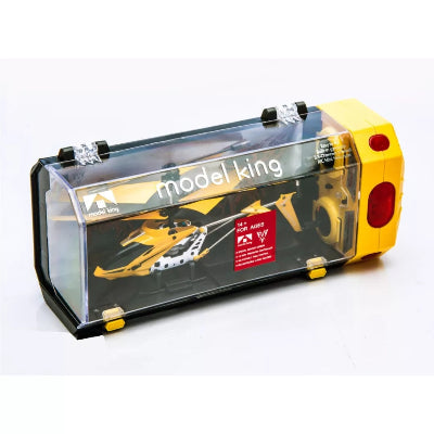 Model King RC helikopter na daljinski zuti u pakovanju helis za letenje