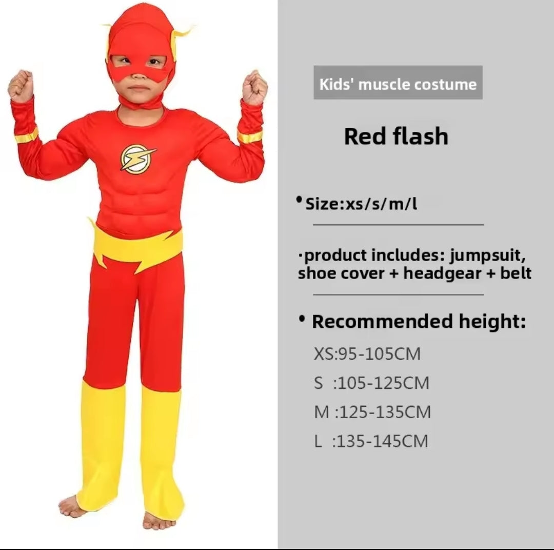 Red Flash kostim za decu misicavi sa kapom i placem kompletan set za maskembal razlicite velicine brza isporuka kostimi
