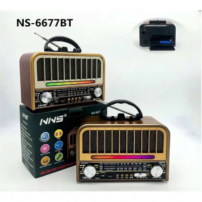 Retro radio tranzistor model NNS NS-6677BT sa RGB osvetljenjem bluetooth zvucnik punjiva baterija za duge sate slusanja muzike.