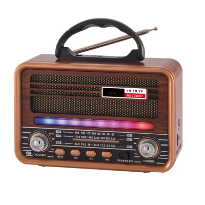 Retro tranzistor radio NNS NS-608BT drveno kuciste sa RGB svetlom Bluetooth zvucnik podrzava USB i MicroSD kartice FM radio