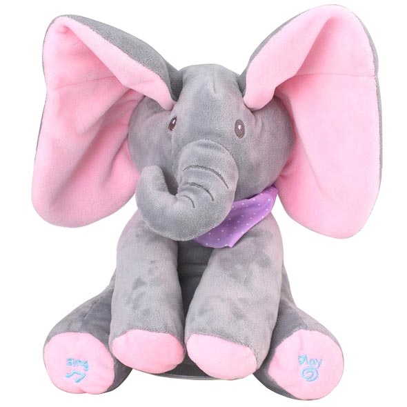 Interaktivni plišani slon za decu. Pritiskom na taster, ovaj mekani slon počinje  pevati i pomerati uši, zabavljajući mališane.