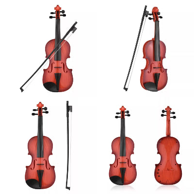 Prikaz vise igracaka violina u manjem formatu razni uglovi i detalji decija muzicka oprema