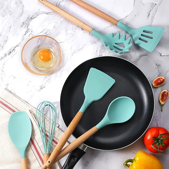 Kuhinjski set pribor silikon drvo 12 delova - Azijashop