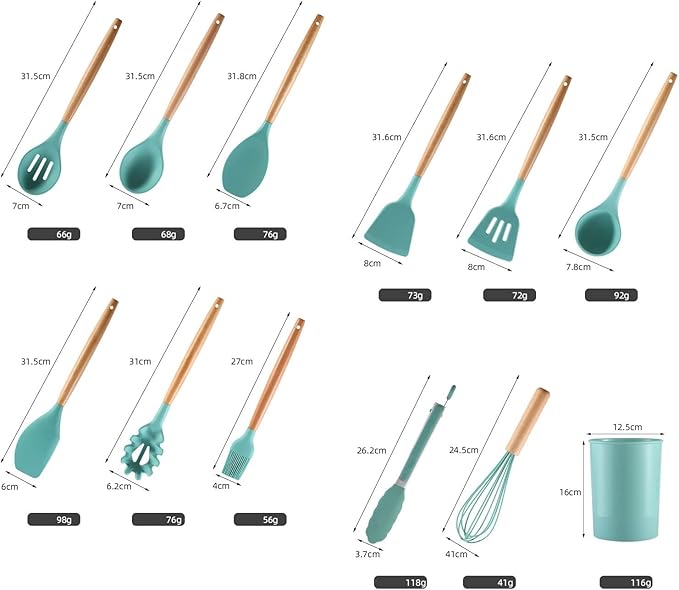 Kuhinjski set pribor silikon drvo 12 delova - Azijashop