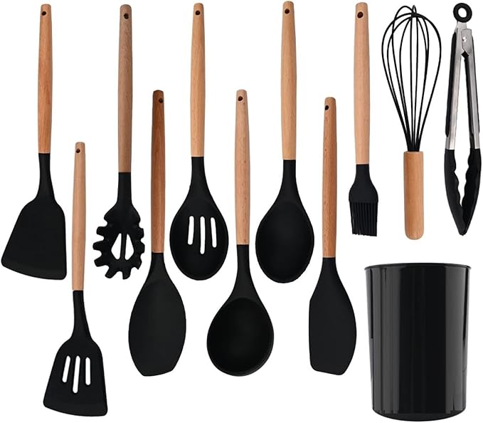 Kuhinjski set pribor silikon drvo 12 delova - Azijashop
