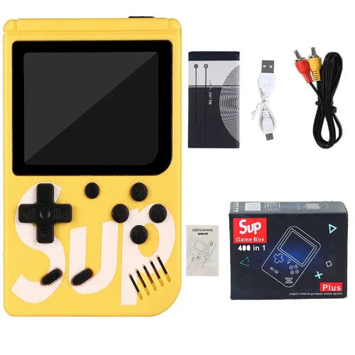 Zuta Sup retro konzola sa 400 ugradjenih video igara. Kompaktan dizajn, laka za nosenje, idealna za nostaligicnu zabavu.