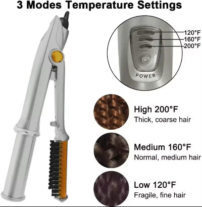 Podesavanje temperature pegle za kosu: tri moda. Niska, srednja i visoka toplota za tanku, normalnu i gustu kosu.