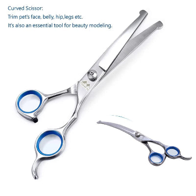 Profesionalne zakrivljene makaze za sisanje pasa i kucnih ljubimaca. Idealne za precizno oblikovanje dlake oko lica i tela. Trimovanje.