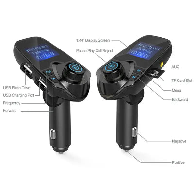 Auto punjac sa Bluetooth i USB opcijom, 2.1A brzo punjenje. Omogucava punjenje telefona i bežicnu reprodukciju muzike.