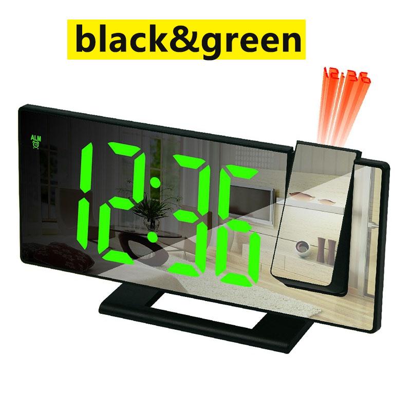 digitalni sat sa projekcijom vremena crni model sa zelenim led brojevima