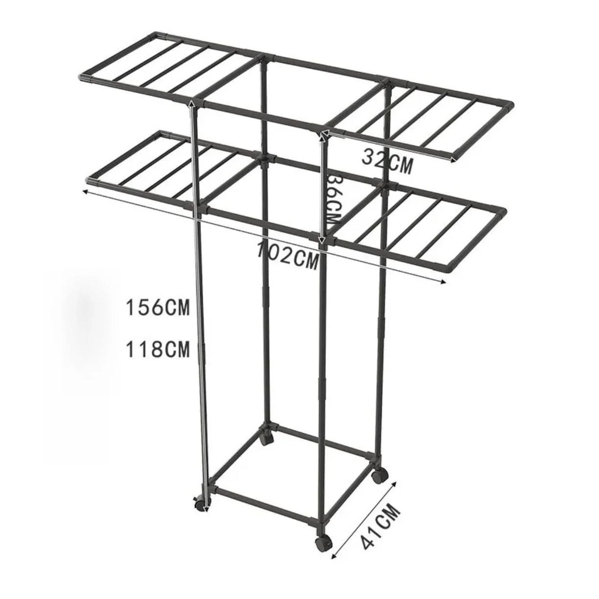 Dimenzije metalnog stalka za susenje vesa sa tockicima