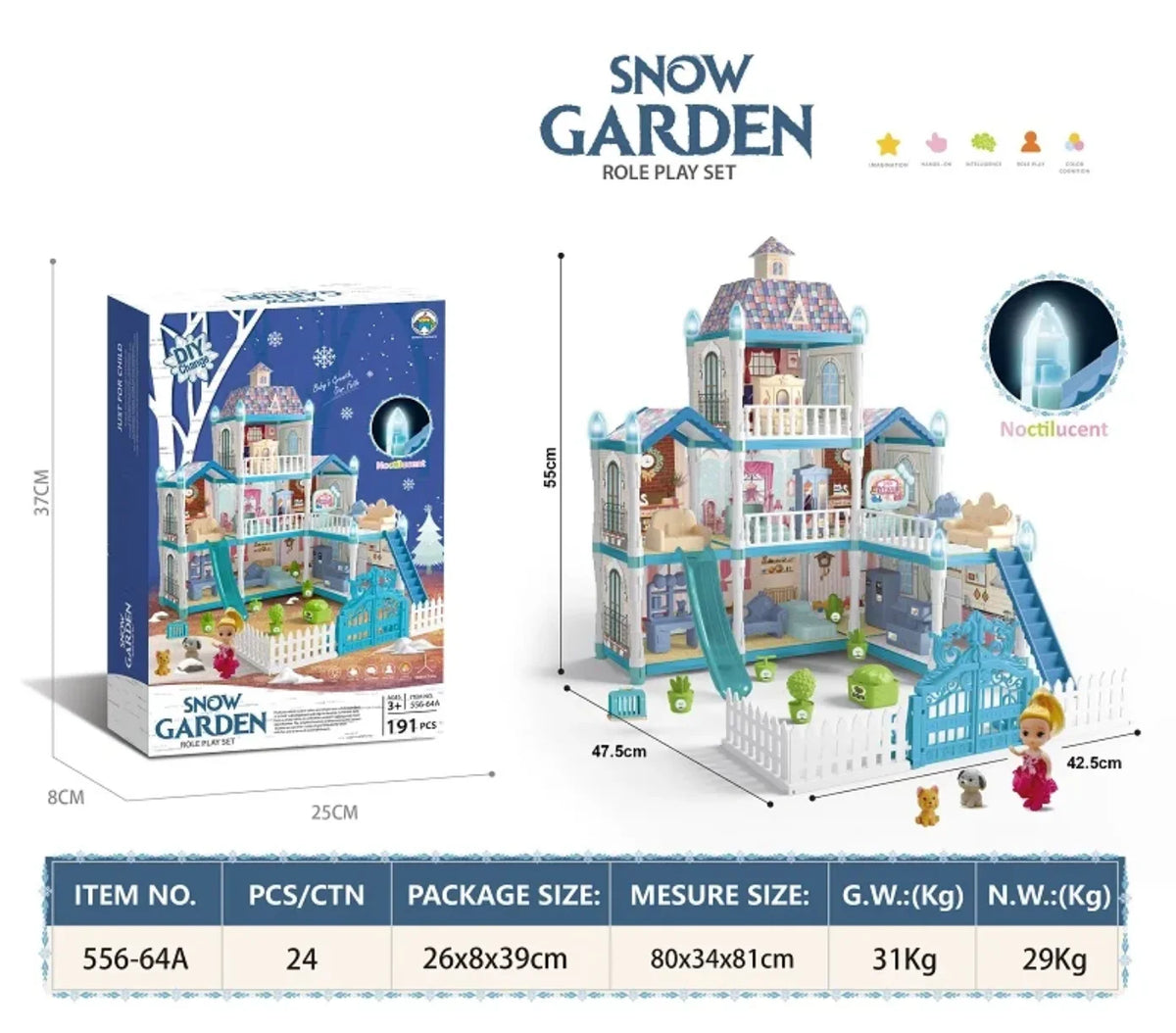 Kutija i dimenzije dvorca igraonice Snow Garden sa 191 delom