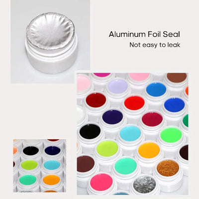Detaljan prikaz pakovanja gel laka sa aluminijumskom folijom, koja sprecava curenje proizvoda. Profesionalni materijal za manikir i pedikir.