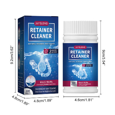 Jaysuing Retainer Cleaner, detaljan prikaz pakovanja i boca. Efikasno sredstvo za oralnu higijenu i ciscenje.