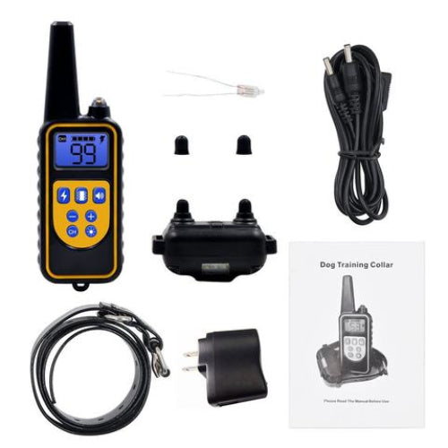 Komplet za dresuru pasa sadrzi daljinski, ogrlicu, punjac i uputstvo za efikasan trening.