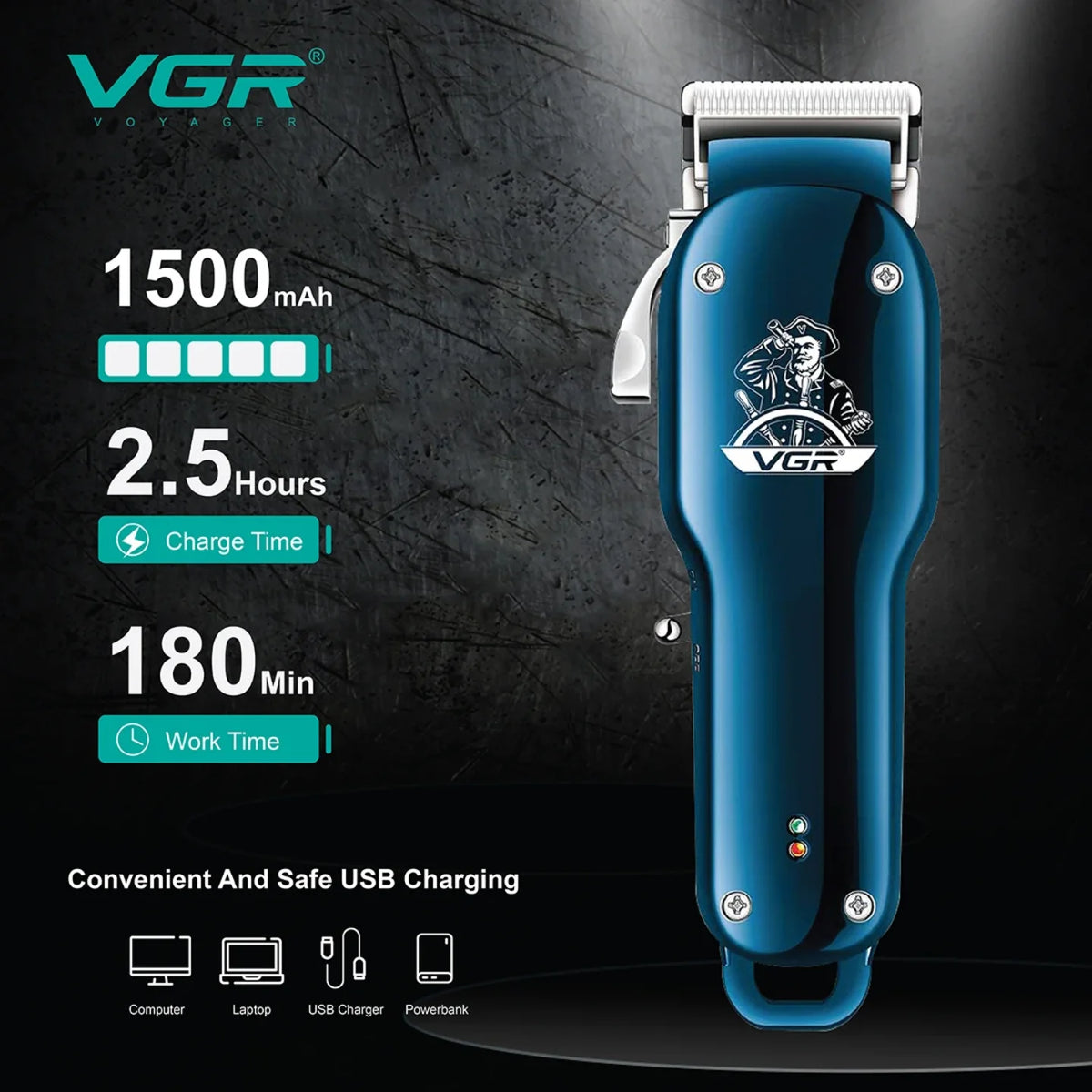 Masinica za sisanje VGR V-678 sa baterijom 1500mAh, 2.5 sata punjenja i 180 minuta rada uz USB punjenje