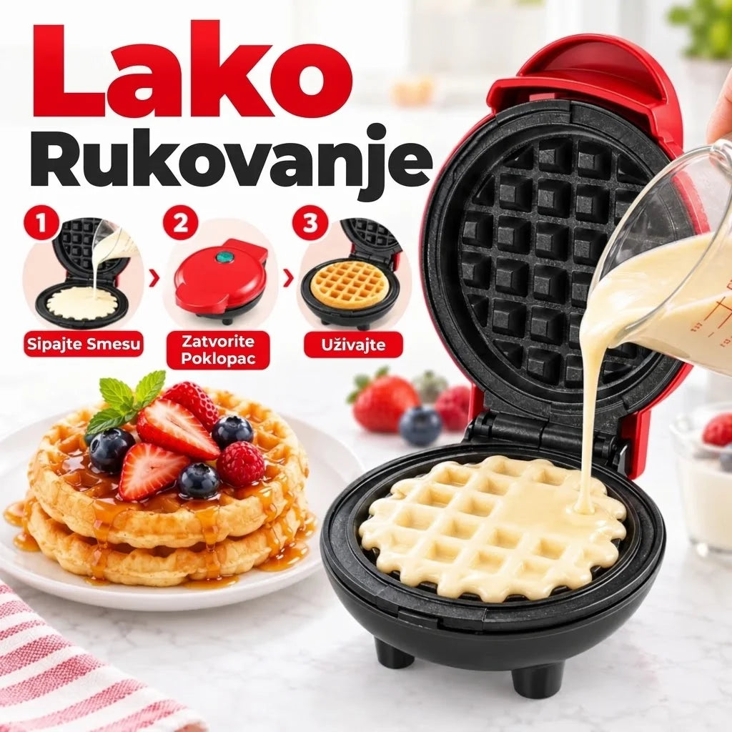 Sipanje smese u mini aparat za galete sa prikazom koraka koriscenja
