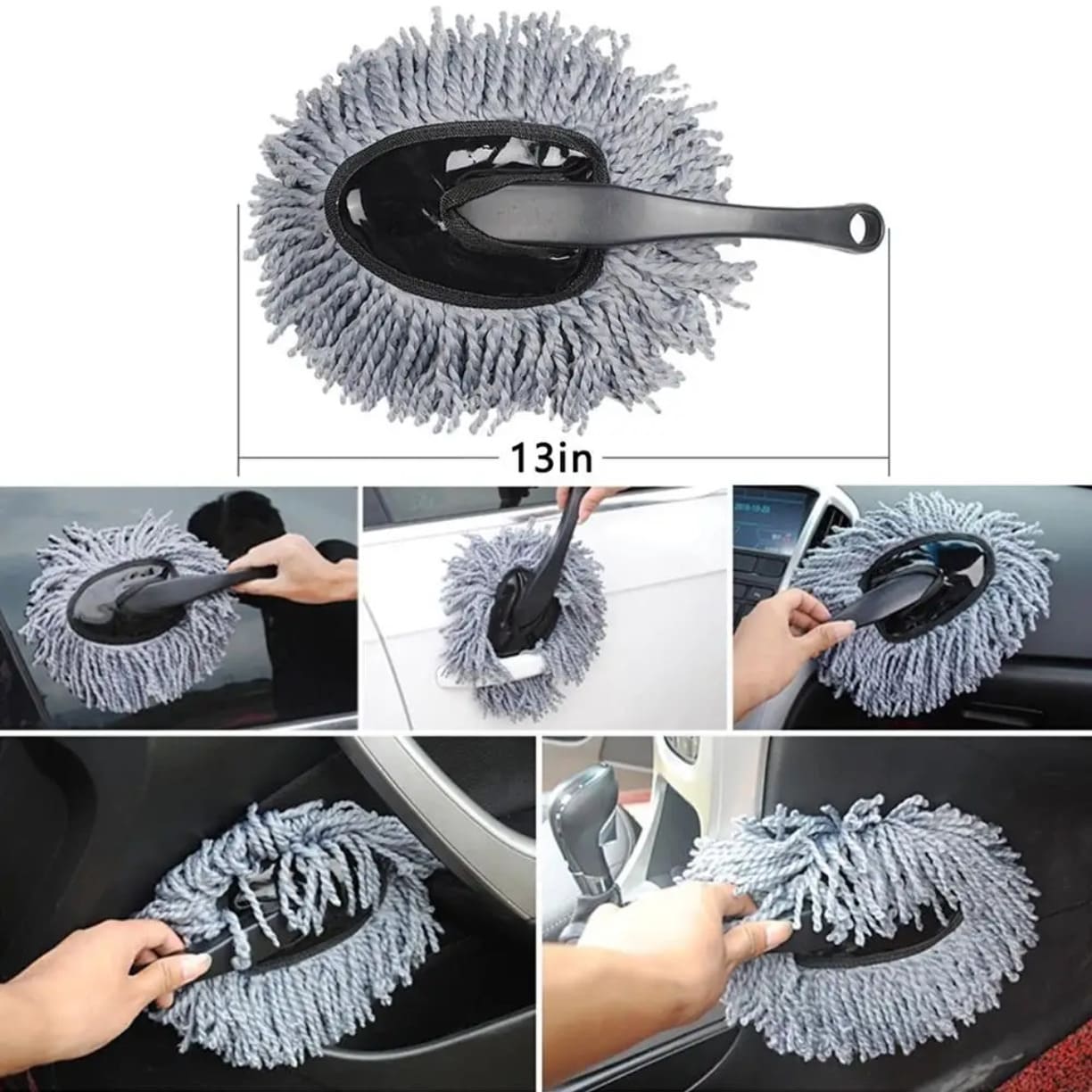 Okrugla siva mikrofiber cetka sa drskom za efikasno uklanjanje prasine sa unutrasnjih povrsina i kokpita automobila