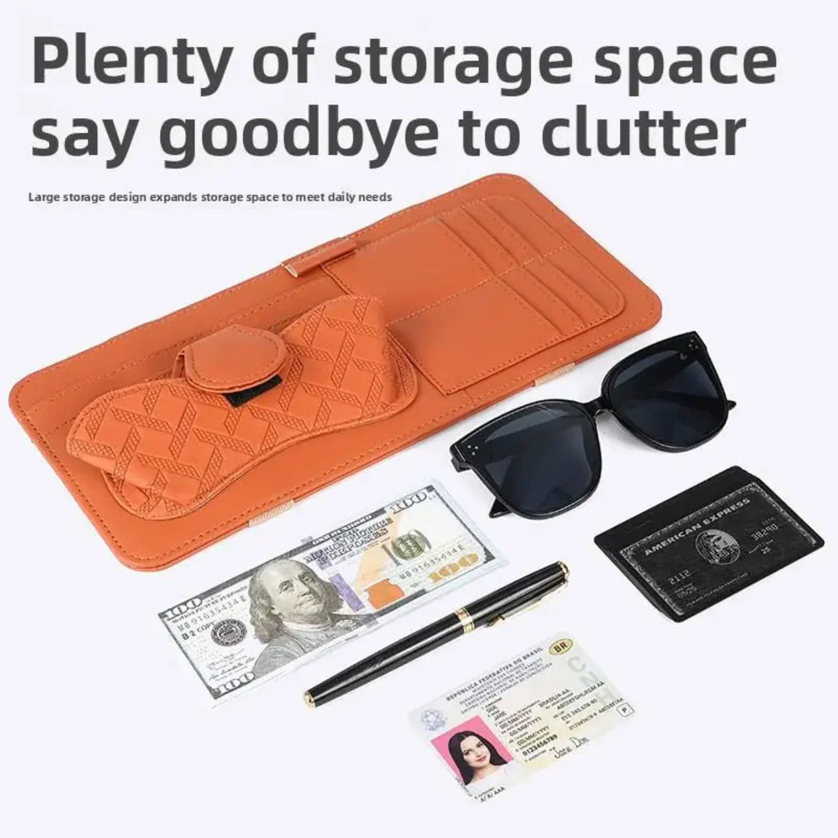 Organizator za auto vizir sa mestom za kartice, novac i naocare