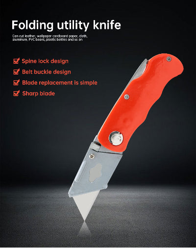 Multifunkcionalni preklopni skalpel noz crveni za secenje koze tapeta kartona tkanine i plastike