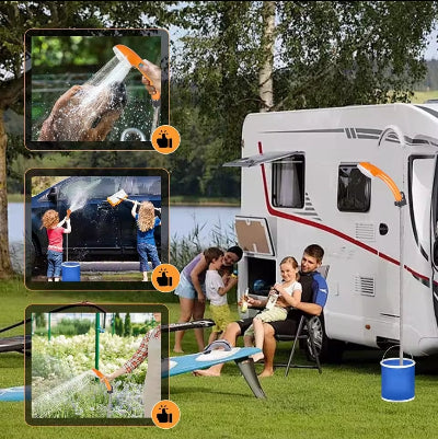 Prenosni tus za kampovanje sa visenamenskom upotrebom. Idealan za pranje kucnih ljubimaca, vozila, zalivanje baste. Odlicno resenje za putovanja i boravak u prirodi.