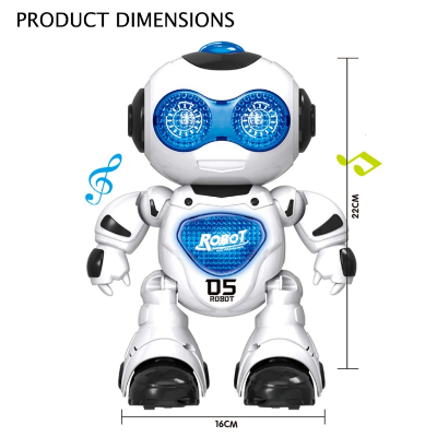 Robot igracka sa svetlecem ocima i muzikom, dimenzije 22cm visina i 16cm sirina. Poseduje pokretne ruke i noge, idealan za igru i zabavu dece. Odlican poklon.