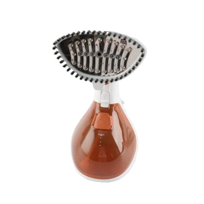 rucni parni usisivac sa braon rezervoarom, prikazana je glava sa cetkom za skidanje dlacica i ispravljanje tkanine