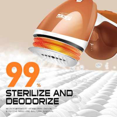 rucni parni usisivac prikazan u radu sa jakom parom, sterilizuje i dezodorise 99 posto tkanine, uklanja grinje i bakterije