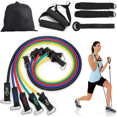 Kompletan set elasticnih traka za vezbanje. Fitness oprema sa ruckama sidrom za kucni trening i jogu.