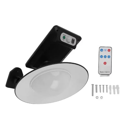 Prikaz solarne zidne lampe sa daljinskim upravljacem, srafovima za montazu, sa podesivim uglom, laka i jednostavna instalacija.