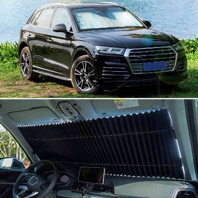 Teleskopska zavesa na terencu. Univerzalna zastita od sunca za razlicite tipove vozila.