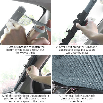 Teleskopska zavesa za auto, detalji montaze. Prikazane usisne kapice za stabilno pricvrscivanje.