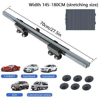 Teleskopska zavesa za auto, dimenzije i modeli. Prilagodjava se vecini vozila, jednostavna za koriscenje.