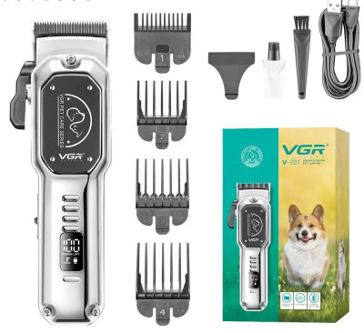 VGR profesionalni trimer za pse i macke sa nastavcima. Prikaz celog seta za sisanje zivotinja, LCD ekran.