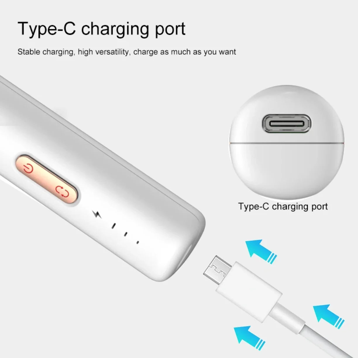 Detalj USB-C prikljucka za punjenje mini turpije za nokte
