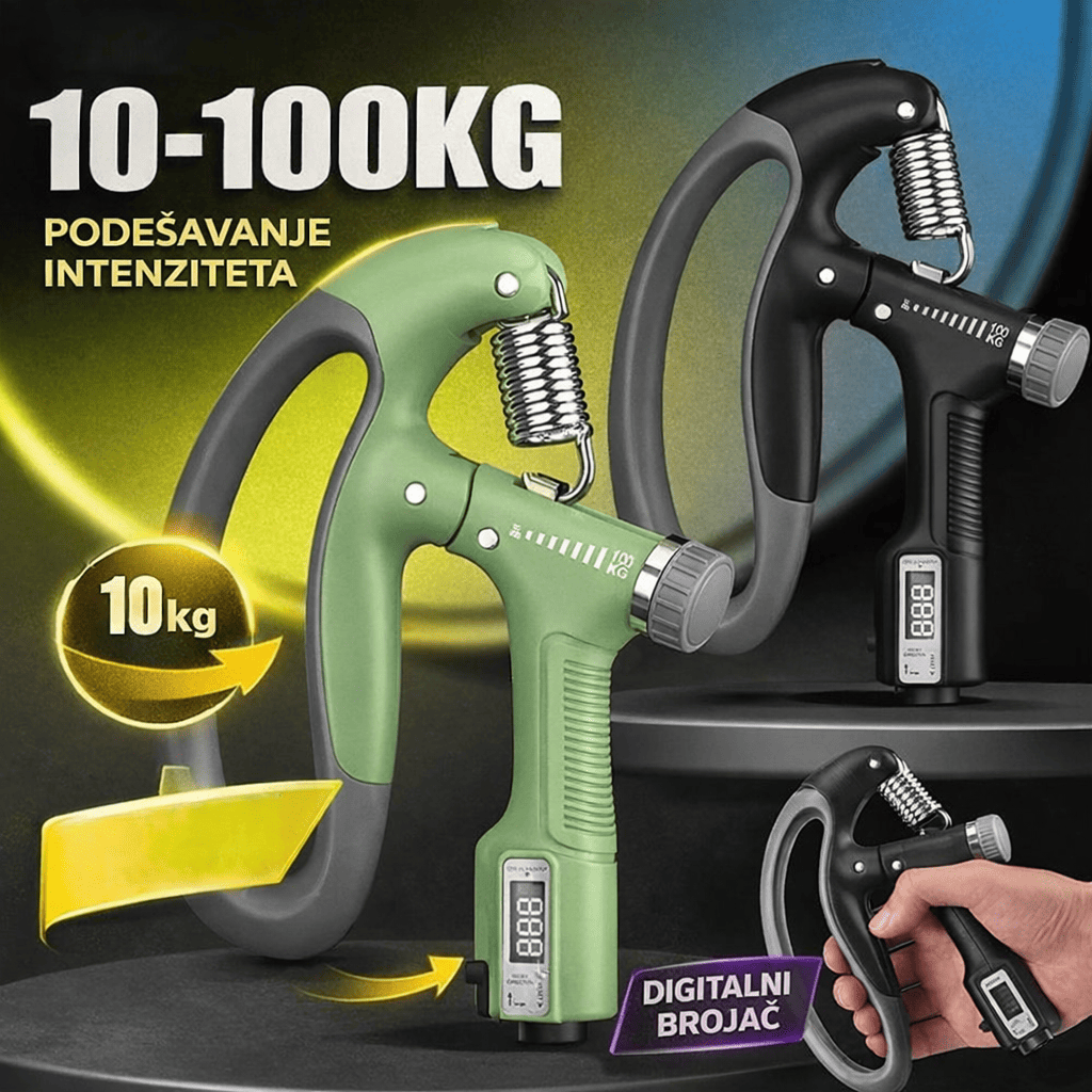 vezbac za saku sa podesivim otporom od 10 do 100 kg i digitalnim brojacem