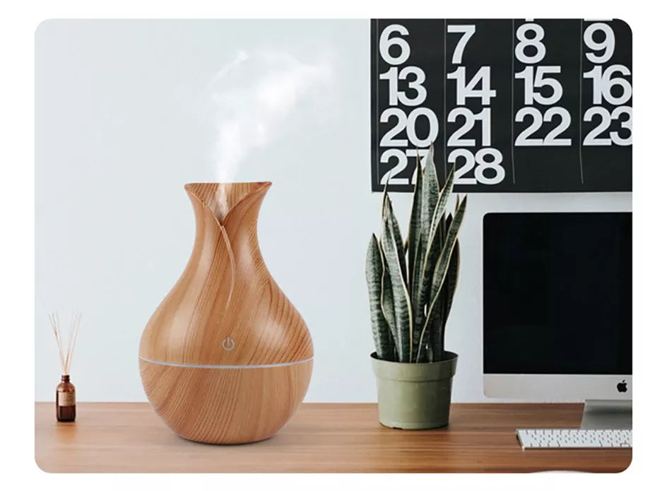 Elegantni 130ml Ultrazvučni Difuzor Eteričnih Ulja sa Teksturom Drveta - Vaš Kutak Opuštanja Azijashop