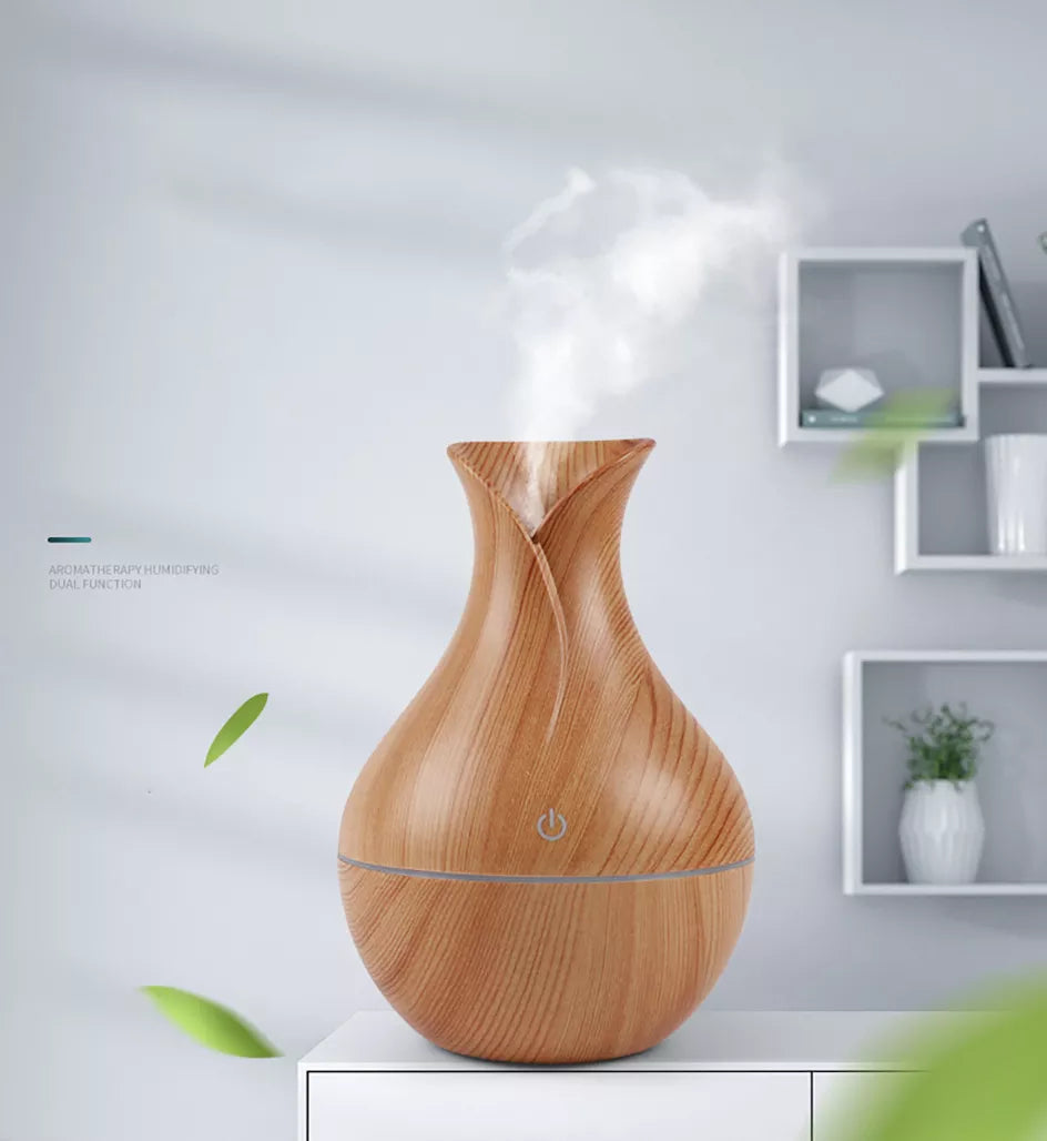 Elegantni 130ml Ultrazvučni Difuzor Eteričnih Ulja sa Teksturom Drveta - Vaš Kutak Opuštanja Azijashop