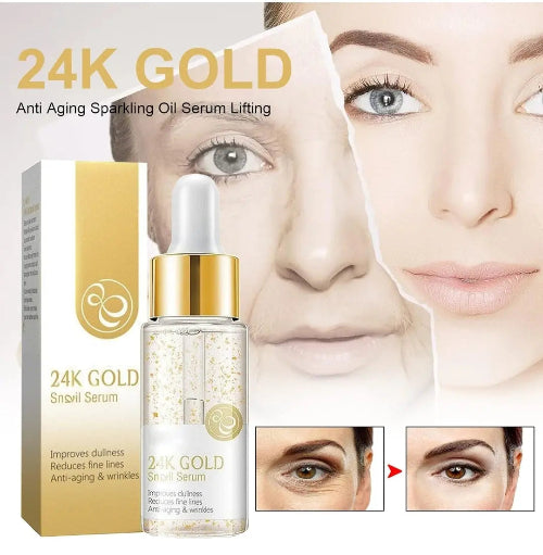 24K gold serum za lice sa prikazom efekta protiv bora oko ociju