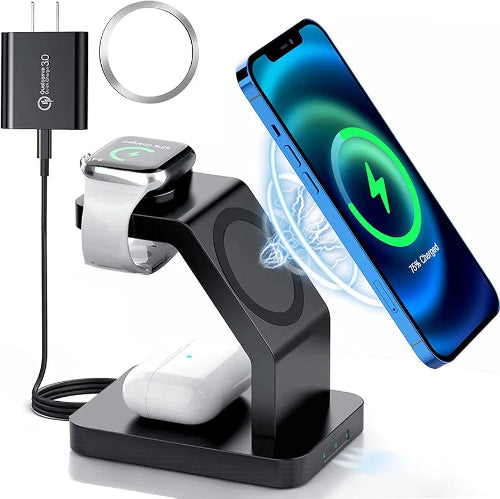 3 u 1 bezicni punjac za telefon, sat i slusalice. Brzo punjenje, Qi standard. Praktican dock za Aple iPhone, Watch, AirPod i druge uredjaje.