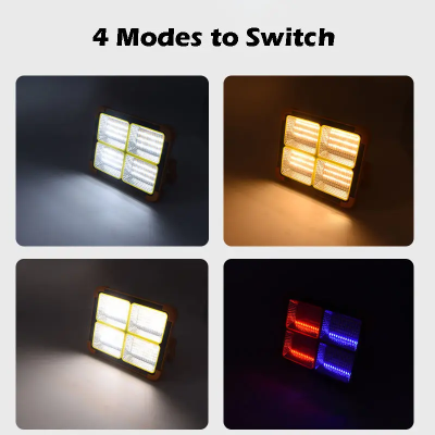 Solarni led reflektor sa cetiri moda rada ukljucujuci belo zuto hladno i crveno plavo signalno svetlo